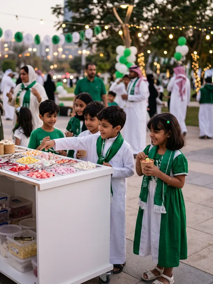 أطفال بالأخضر والأبيض في احتفال وطني